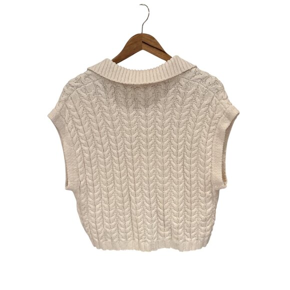 NWT Mauve Cable Knit Sweater Vest – Preppy Collared V-Neck, Varsity Striped Hem, - Picture 2 of 7